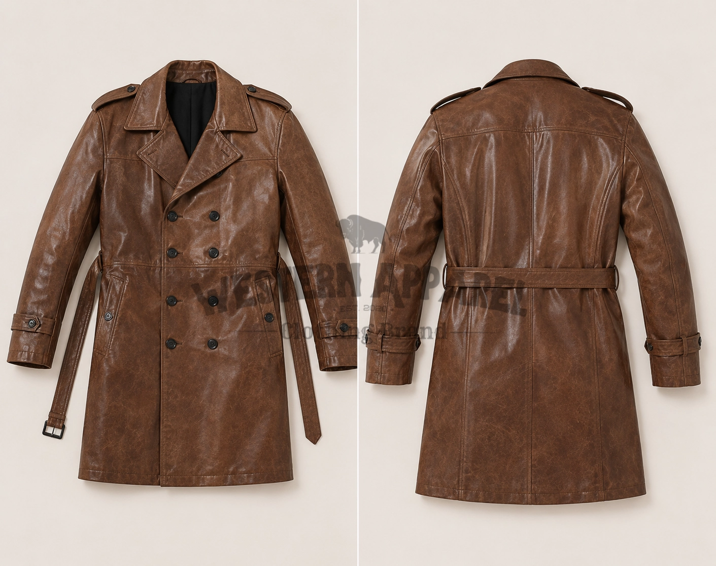 Yellowstone 1883 Propel Series James Dutton Brown Leather Trench Coat