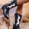 Fashion Mixed Color Cowgirl High Knee Boots with Pointed Toe (4)