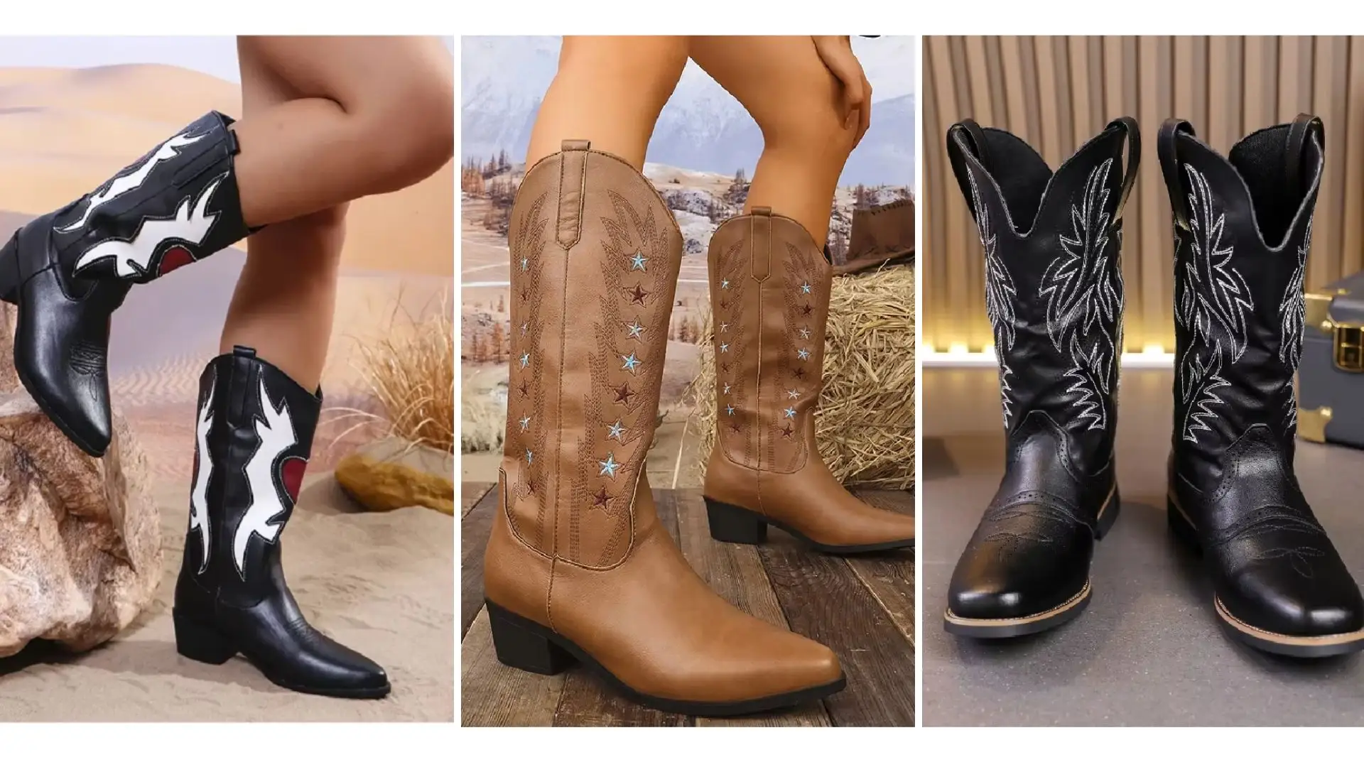 Beth Cowboy Boots and Black Boots