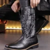 Men’s Fashion High Top Western Boots with Embroidered Print