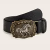 Peony Patterned PU Belt with Neutral Horse Head Buckle The Western Apparel (1)