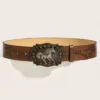 Peony Patterned PU Belt with Neutral Horse Head Buckle The Western Apparel (6)
