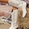 Retro Star Embroidered Square Heel Western Boots for Women