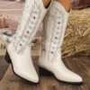 Retro Star Embroidered Square Heel Western Boots for Women