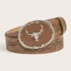 Rugged Cowboy PU Belt with Cowhead Buckle