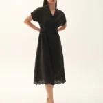 Western Elegance Cotton Dress with Schiffli Embroidery