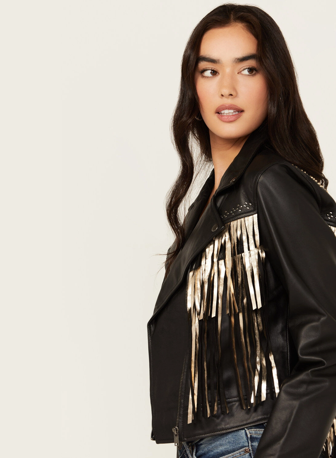 Black Thunder Studded Fringe Leather Jacket – Western Cowgirl Spirit (3)