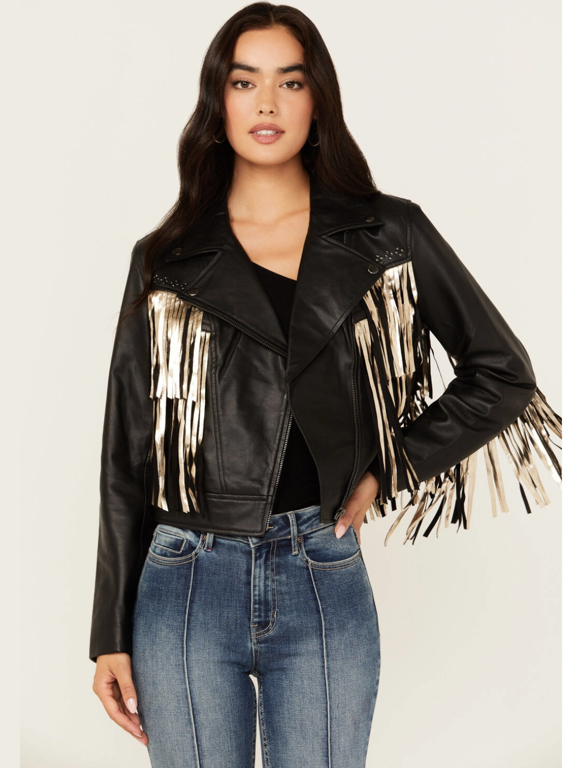 Black Thunder Studded Fringe Leather Jacket – Western Cowgirl Spirit (4)