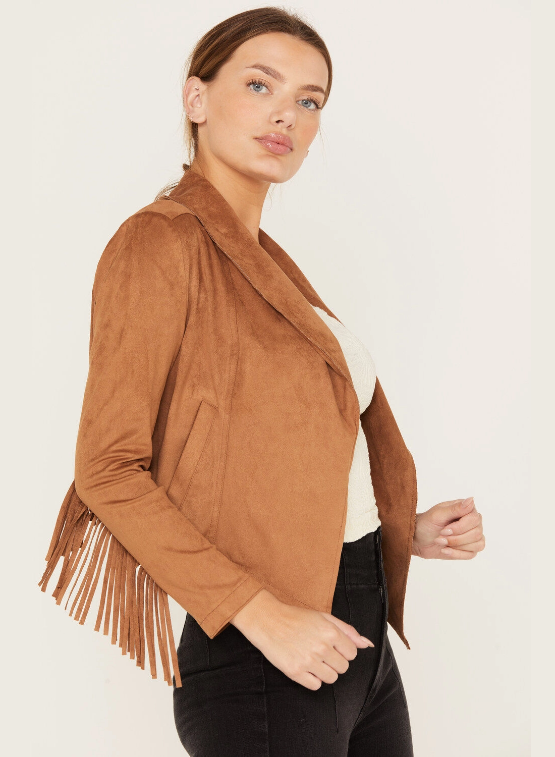 Canyon Sunset Cropped Fringe Jacket – Real Suede Western Style (3)