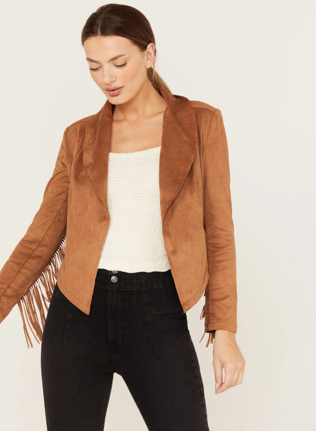 Canyon Sunset Cropped Fringe Jacket – Real Suede Western Style (4)