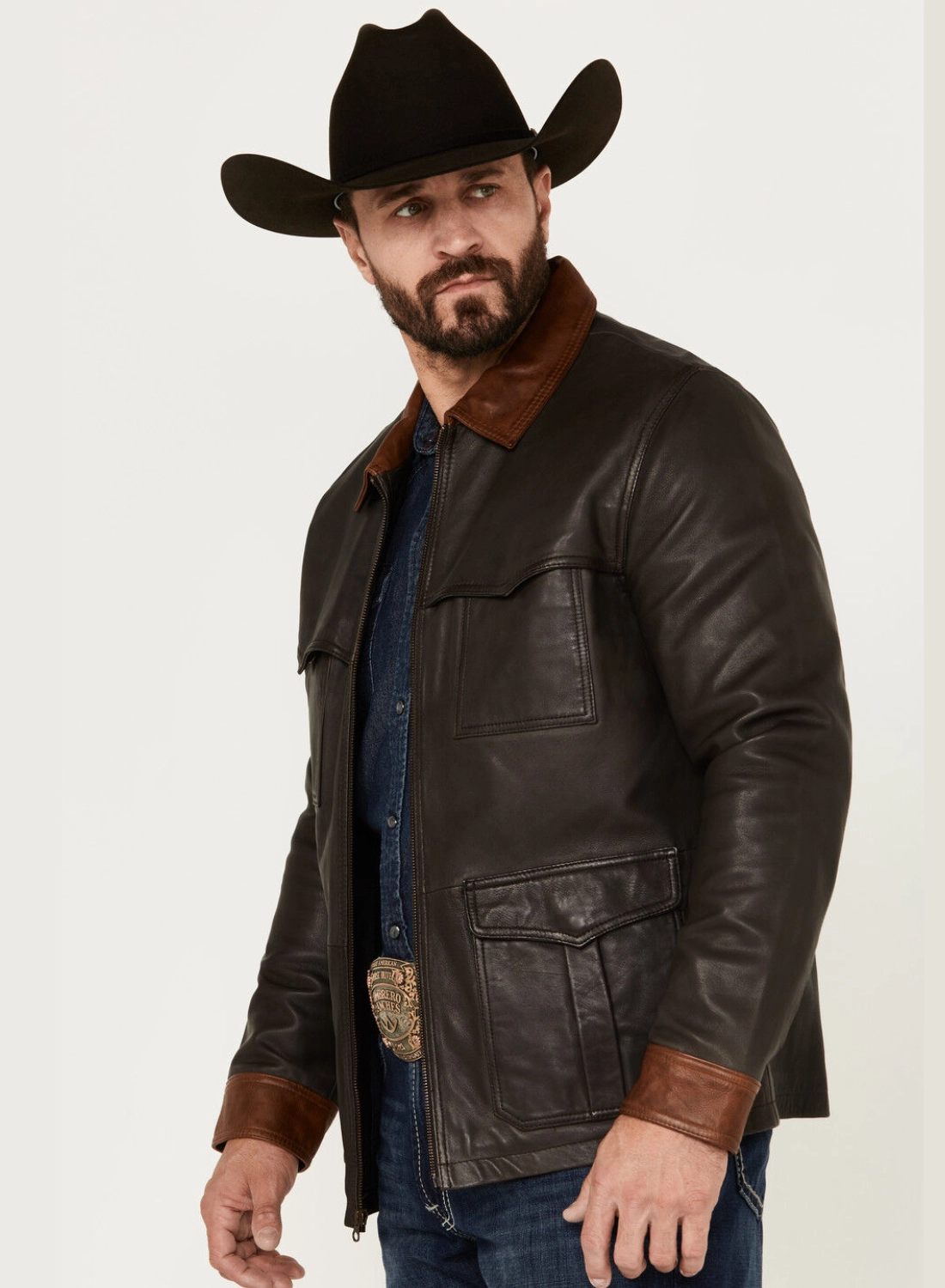 Outlaw Edge Leather Jacket – Black & Brown Western Style (3)