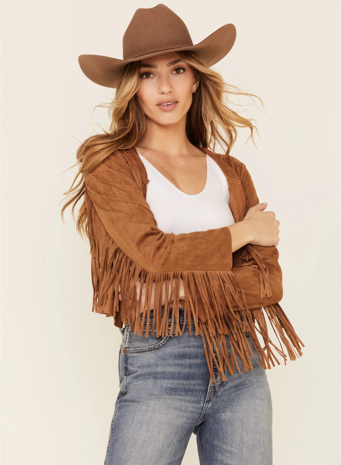 Prairie Belle Real Suede Fringe Jacket – Beige Western Cowgirl Style (5)