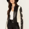 rodeo rebel star racing jacket black and white leather look 4