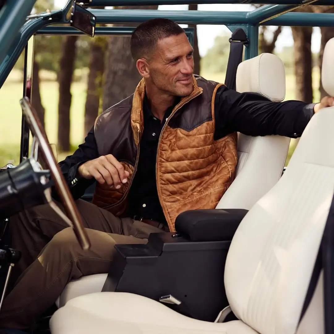 men western leather vest two tone