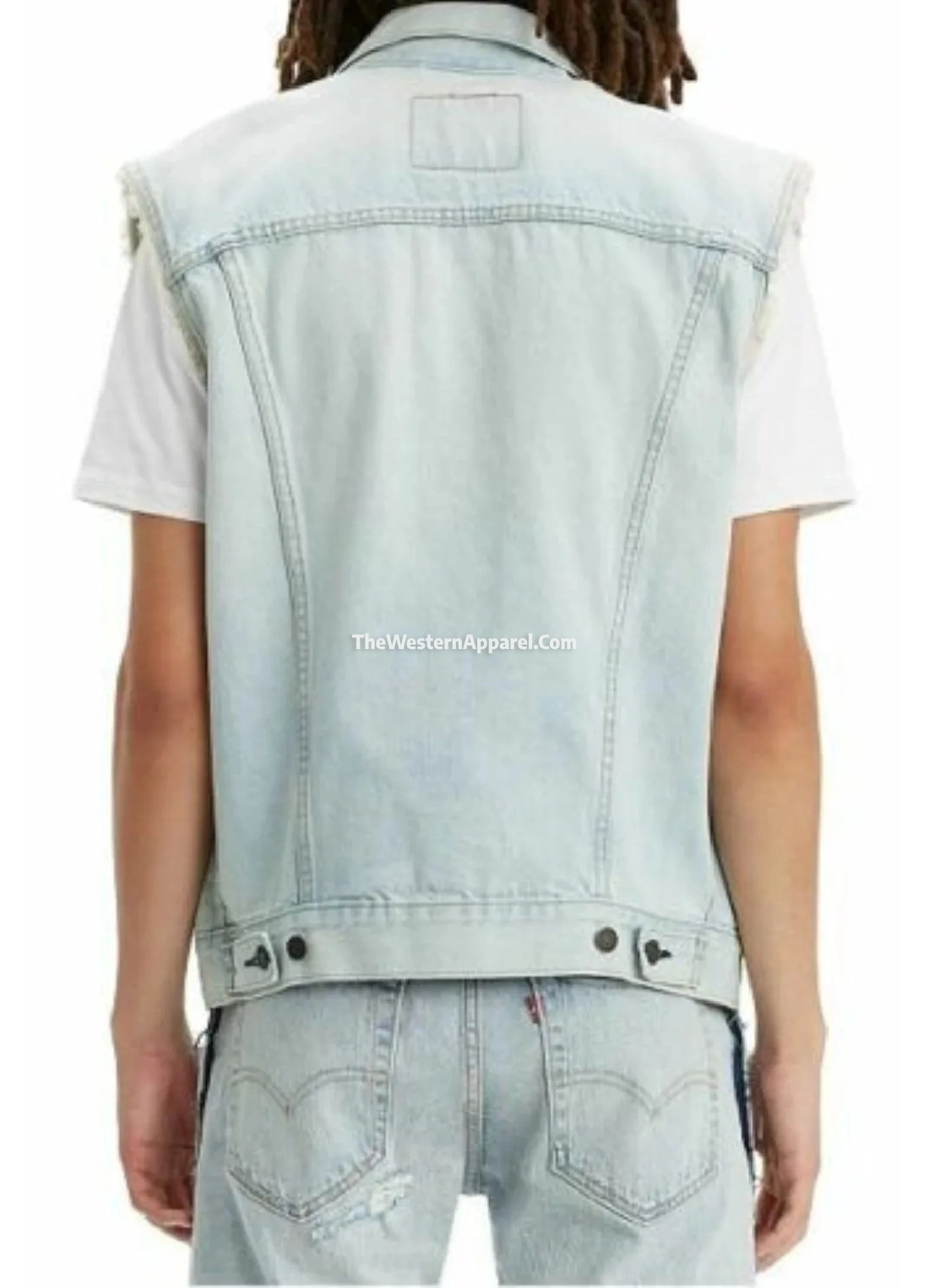 Men’s Light Blue Denim Trucker Vest Back View