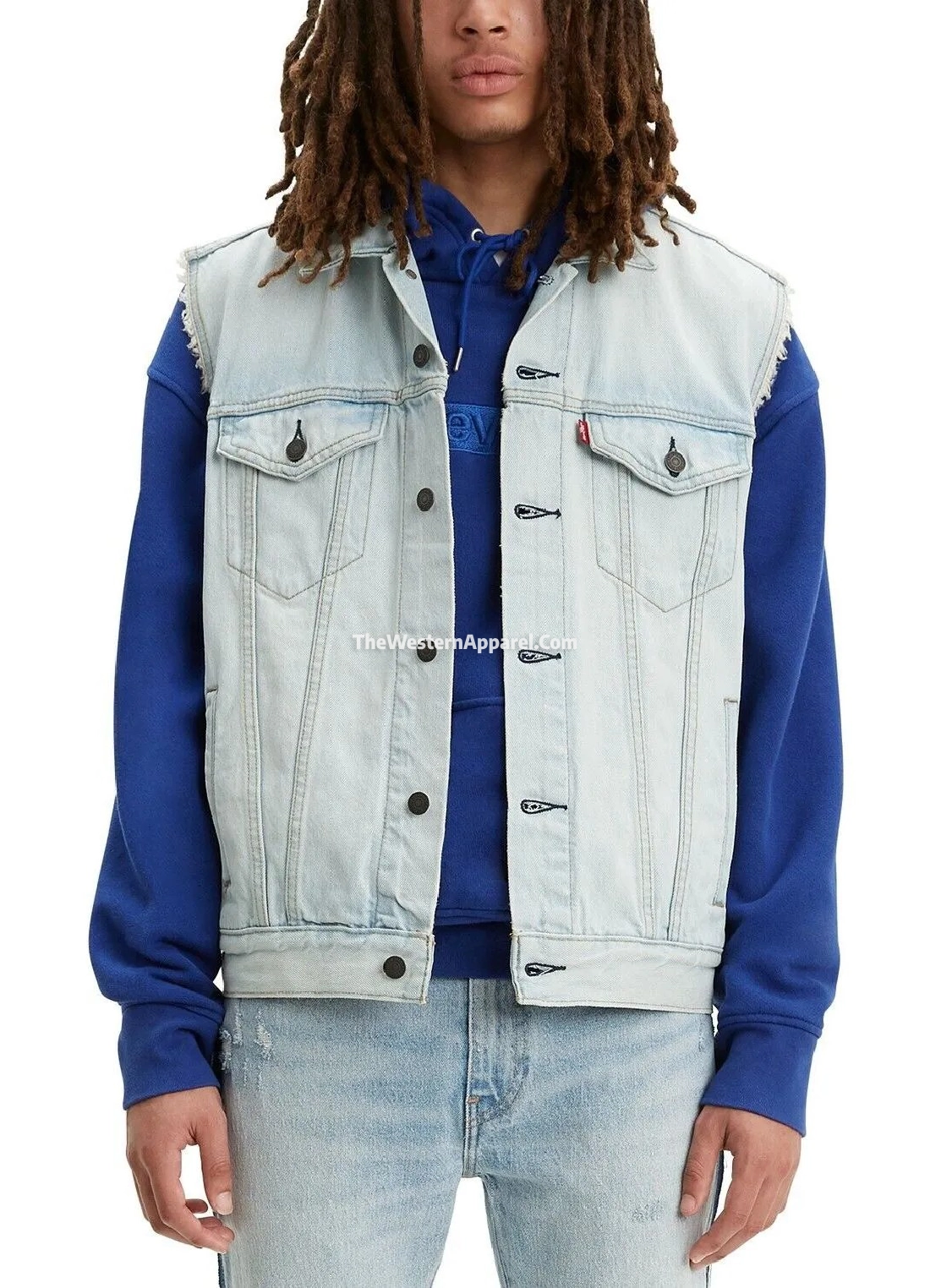 Men’s Light Blue Denim Trucker Vest for Casual Western Style