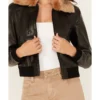 Casey Womens Fur Collar Black Bomber Jacket