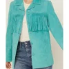 Cowgirl Turquoise Suede Fringe Blazer