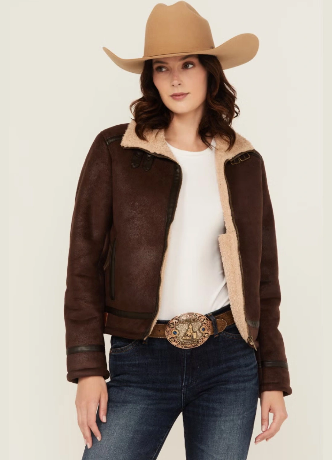 Cowgirl Womens Chocolate Brown Suede Shearling-Lined Jacket