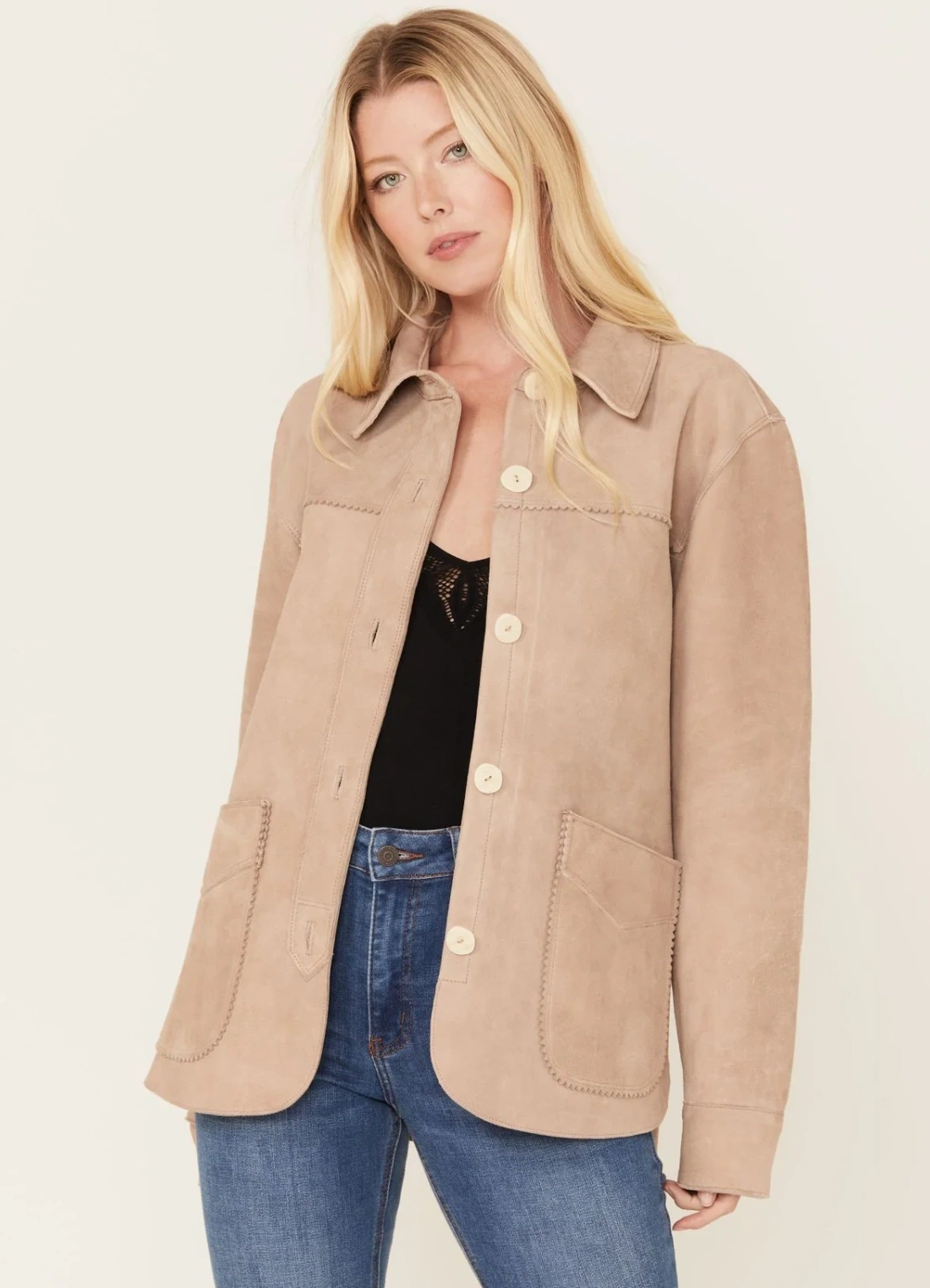 Daiseta Sandstone Suede Western Shacket