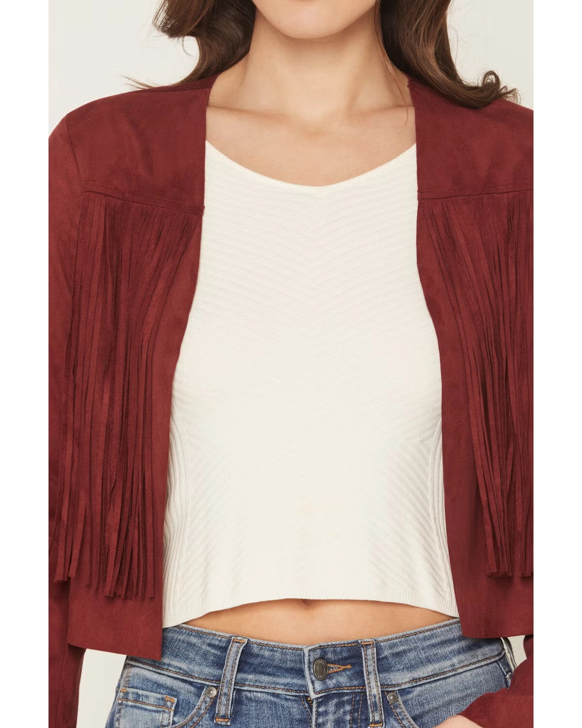Deleon Burgundy Suede Fringe Jacket