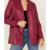 Flora Berry Leather Double-Breasted Blazer