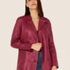 Flora Berry Womens Leather Double-Breasted Blazer