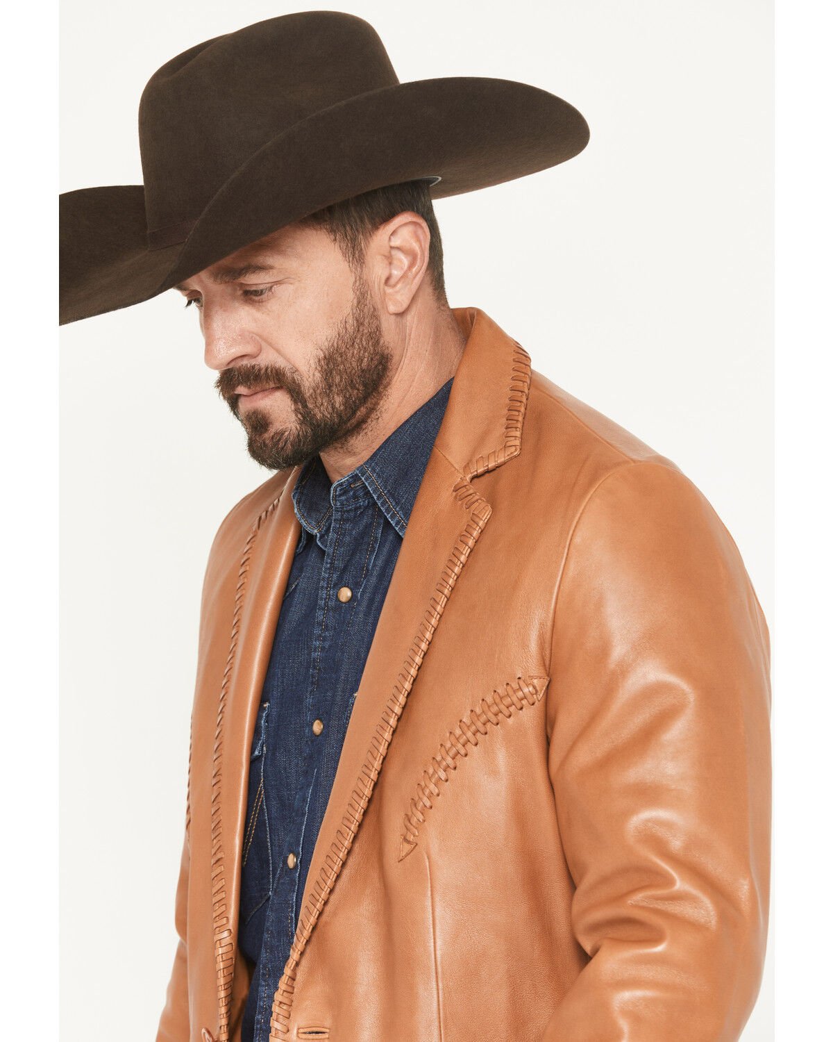Leather Whipstitch Western Blazer