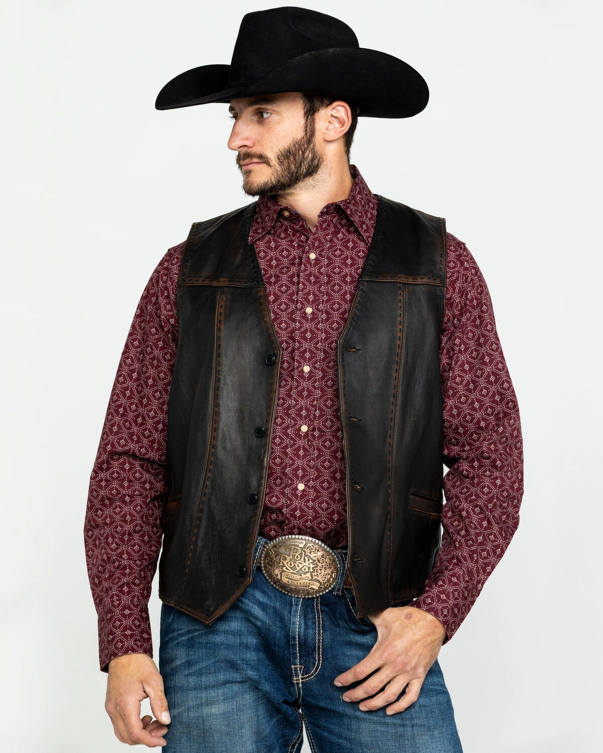 Men Canyon Buck Stitch Leather Vest