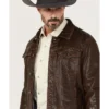 Men Ironwood Distressed Brown Trucker Jacket