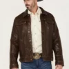Men Ironwood Distressed Leather Trucker Jacket