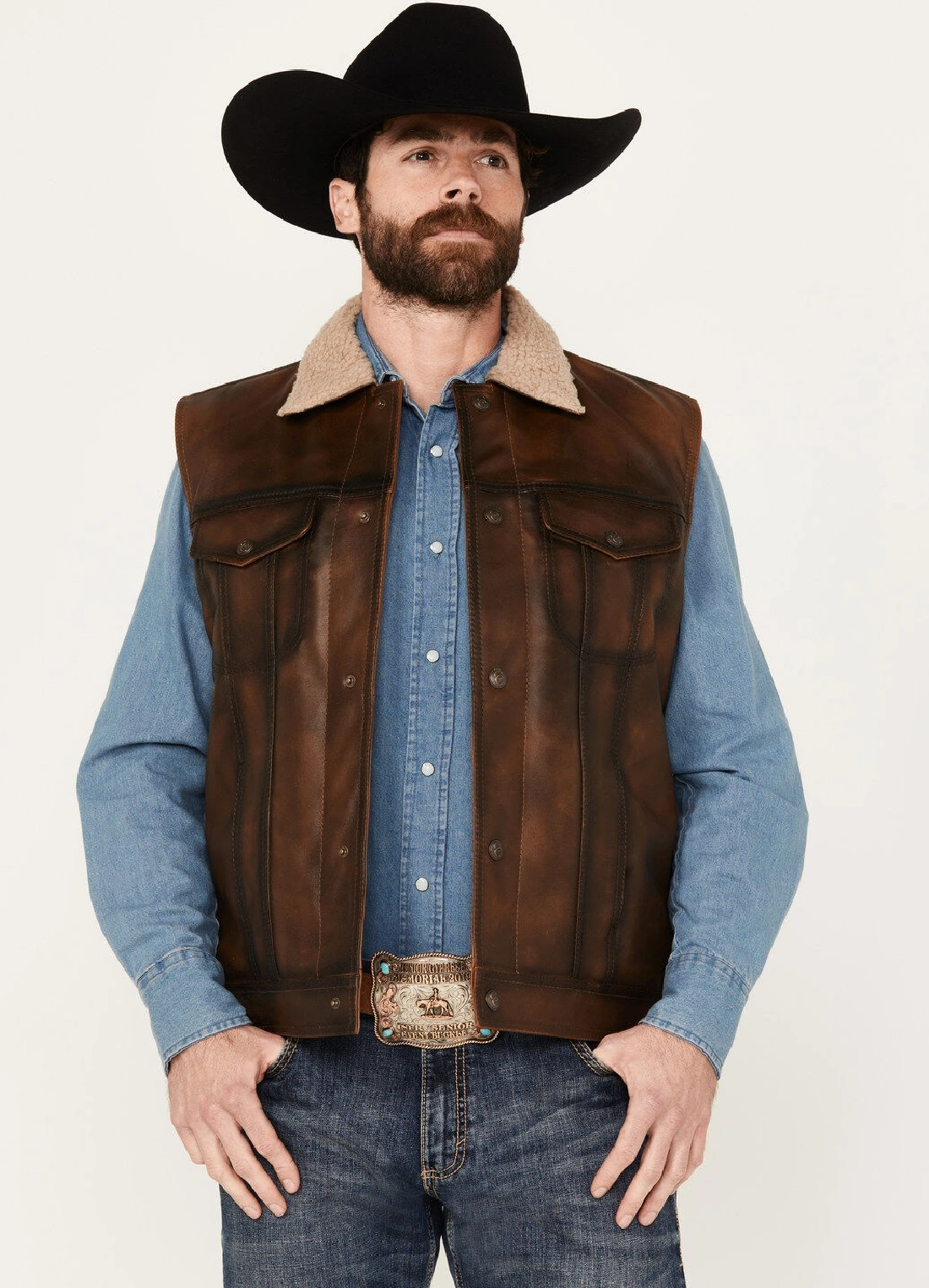 Men Stallion Rogue Brown Leather Vest