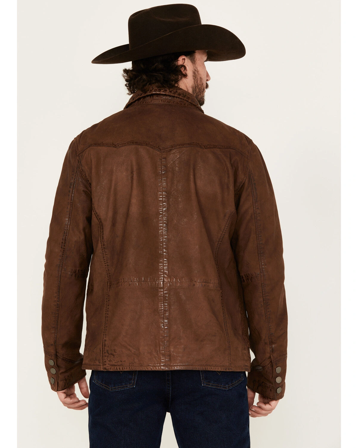 Men’s Frontier Whipstitch Brown Leather Jacket - Image 2