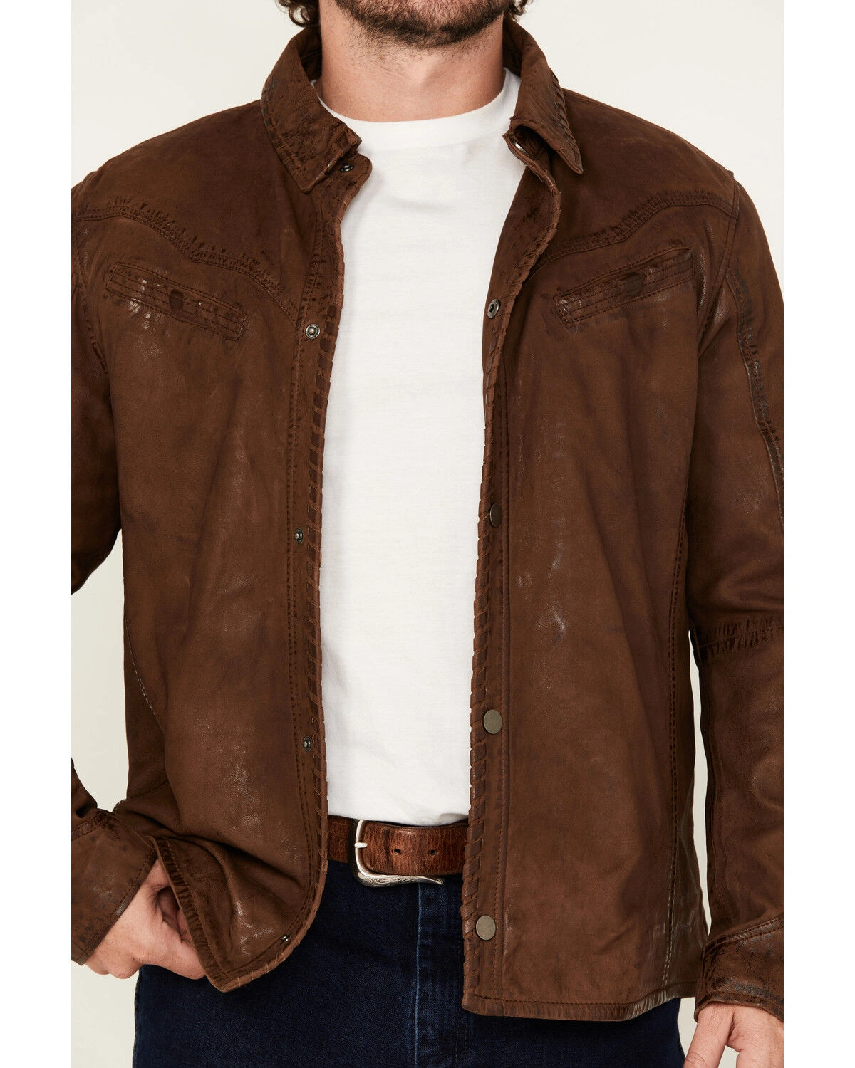 Mens Frontier Whipstitch Brown Jacket