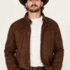 Mens Frontier Whipstitch Brown Leather Jacket