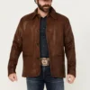 Mens Helena Flannel Lined Brown Leather Jacket