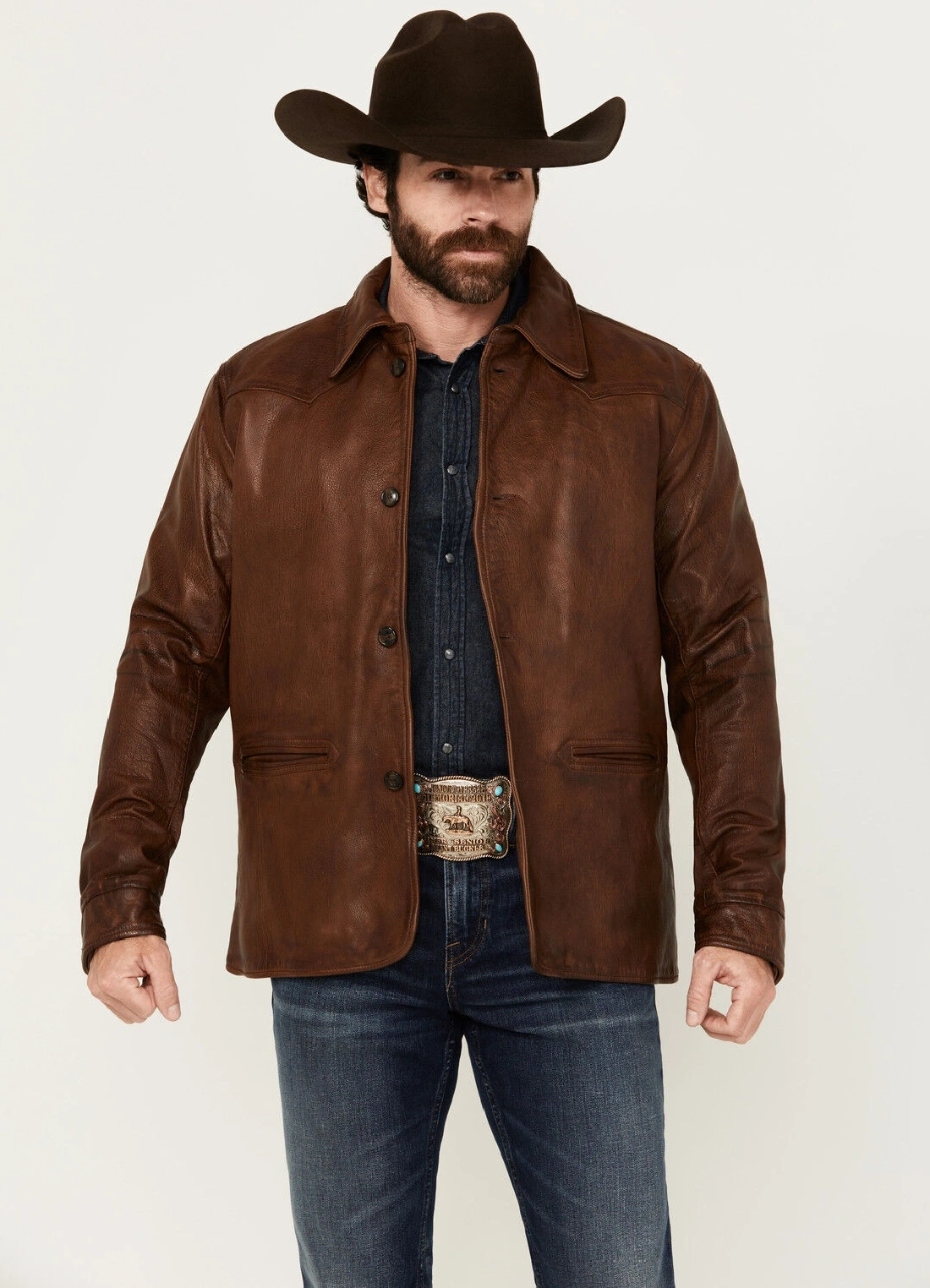 Mens Helena Flannel Lined Brown Leather Jacket