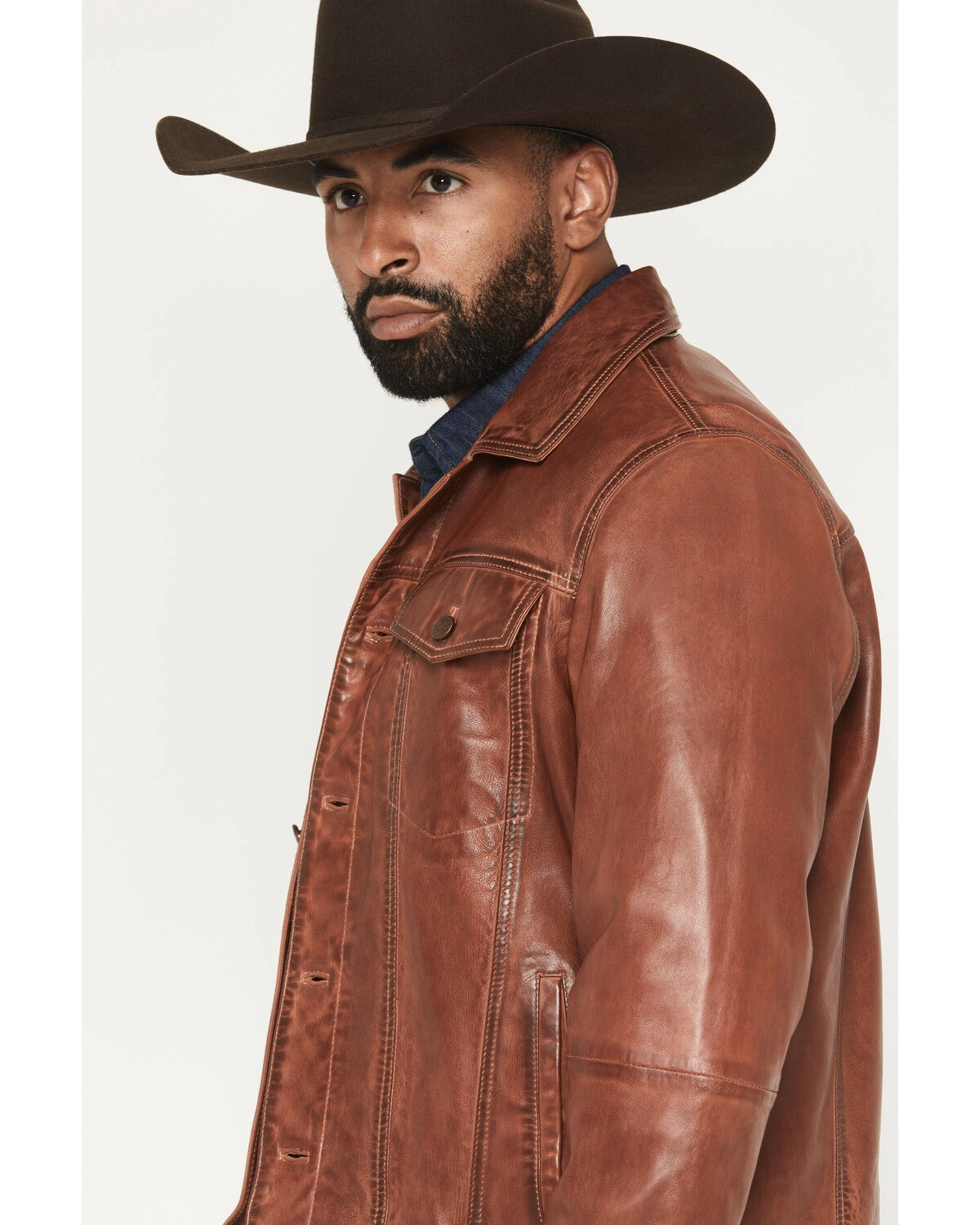 Men’s Rugged Heritage Button-Down Leather Jacket - Image 4