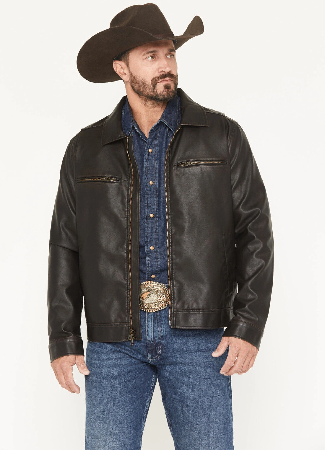 Mens Houston Faux Leather Moto Jacket