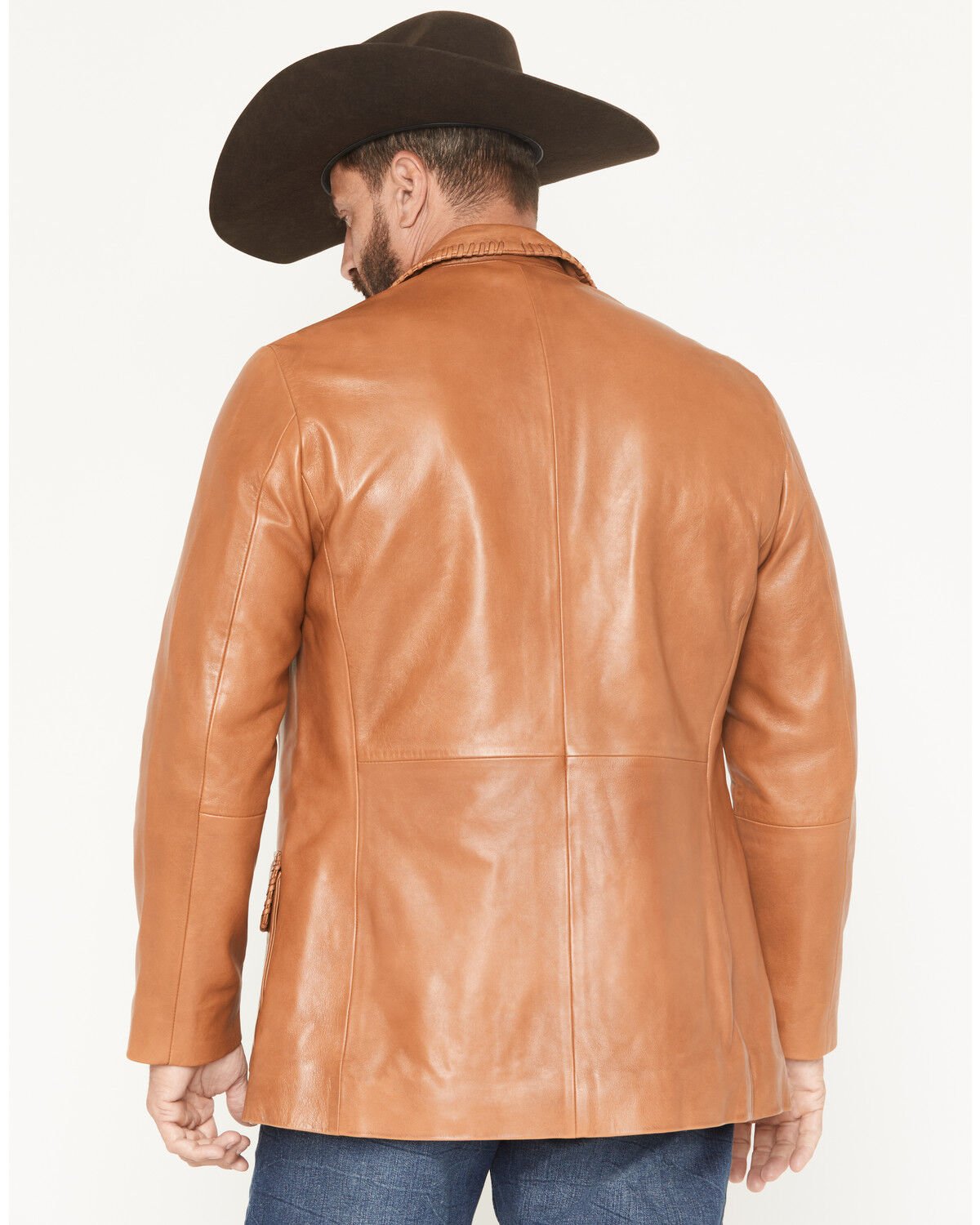 Mens Leather Whipstitch Western Blazer