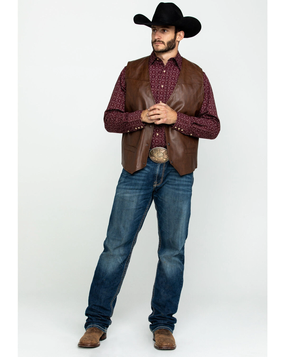 Men's Maverick Classic Brown Real Leather Vest - Image 3