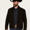 Mens Midnight Espresso Brown Suede Trucker Jacket