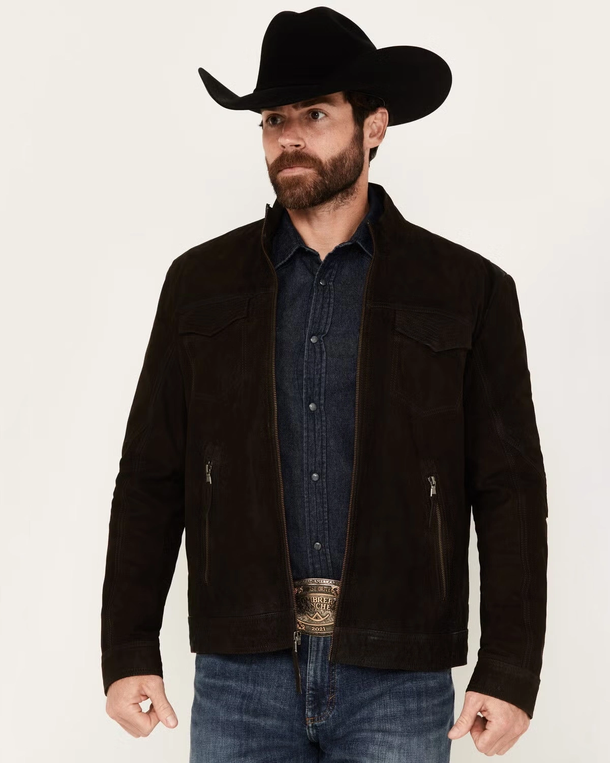 Mens Midnight Espresso Brown Suede Trucker Jacket