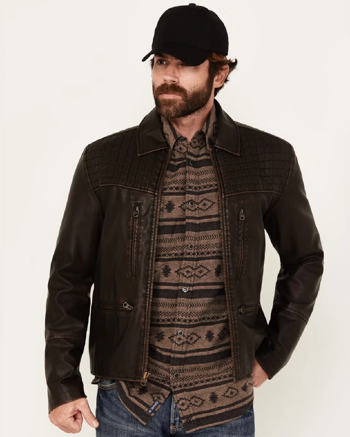 Mens Outlaw Textured Biker Leather Jacket