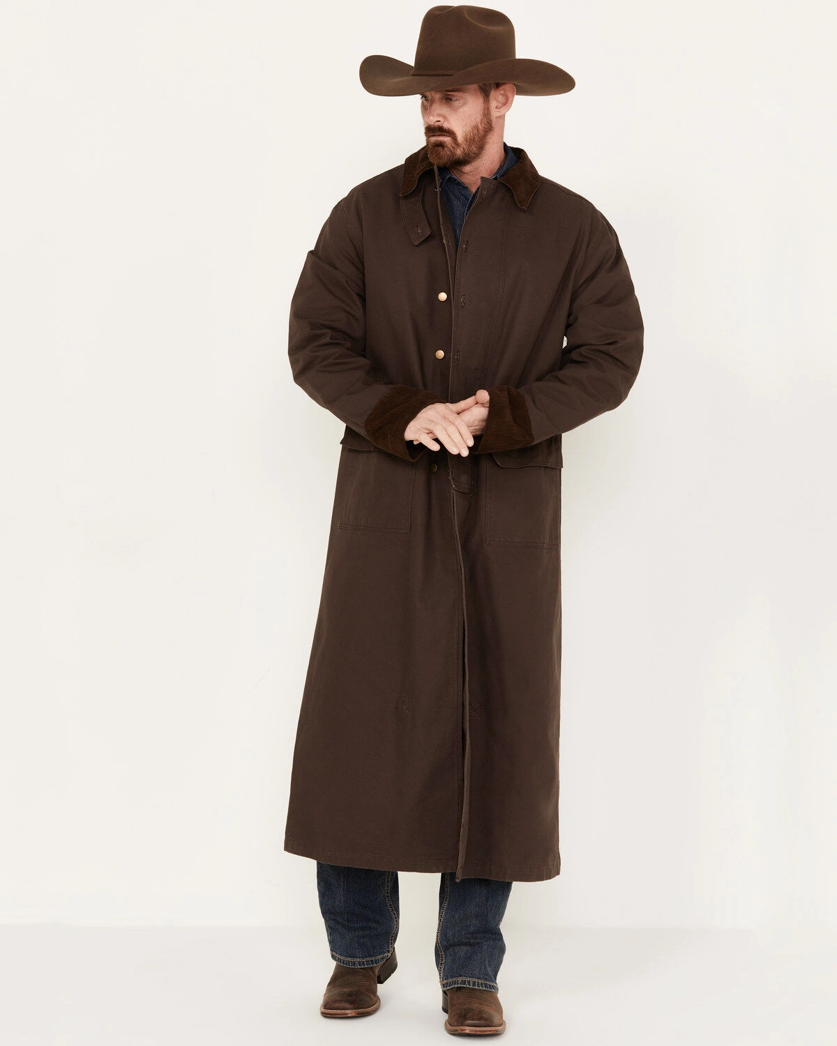 Mens Range Canvas Duster Long Brown Coat
