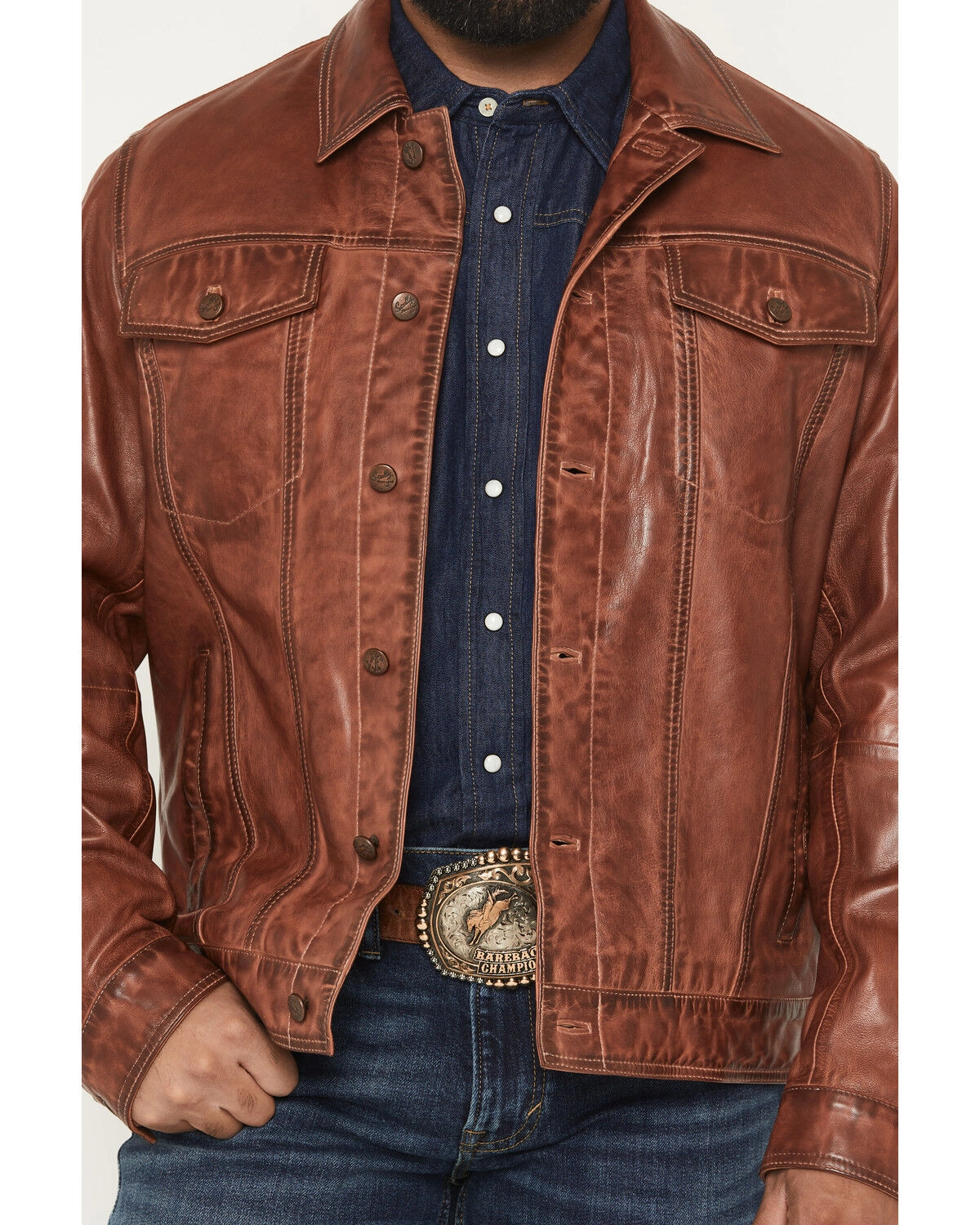 Men’s Rugged Heritage Button-Down Leather Jacket - Image 3