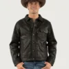 Mens Rugged Lambskin Leather Trucker Jacket