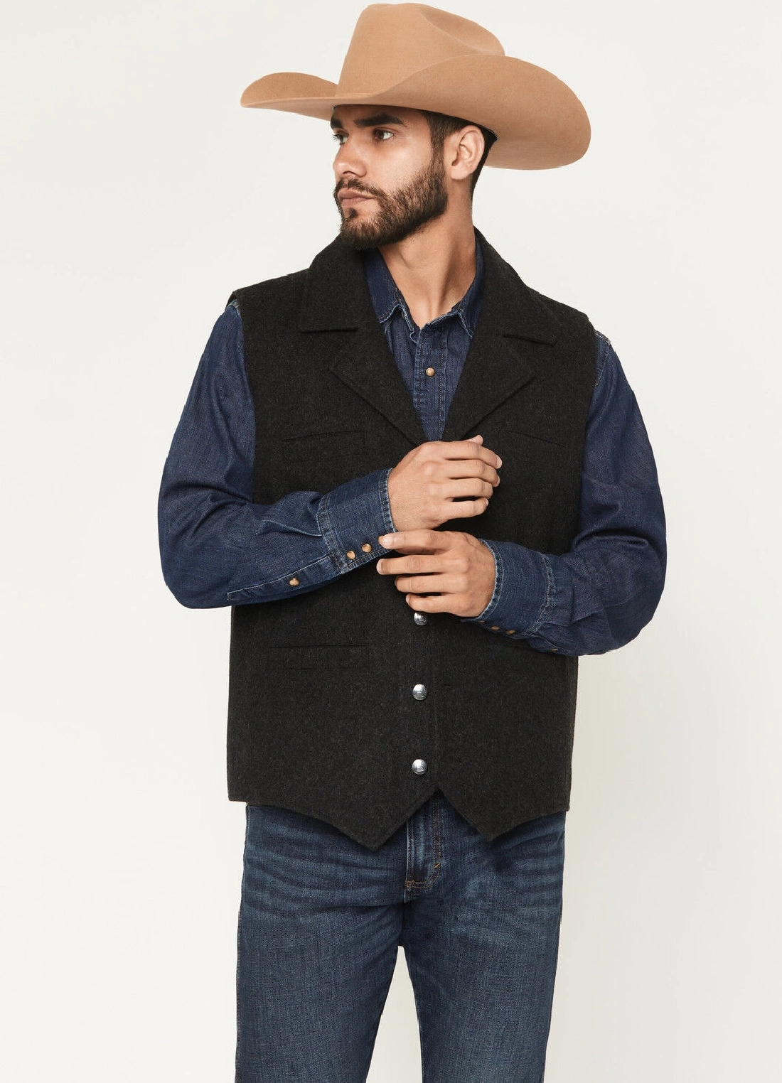 Mens Rugged Montana Grey Wool Vest