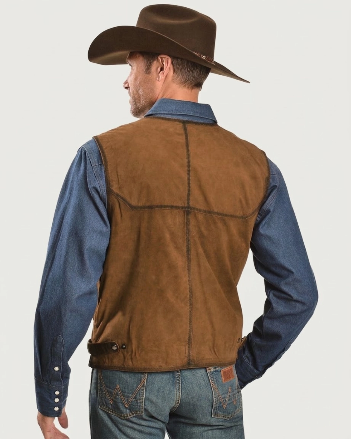 Mens Rugged Walnut Brown Suede Leather Vest - Image 2