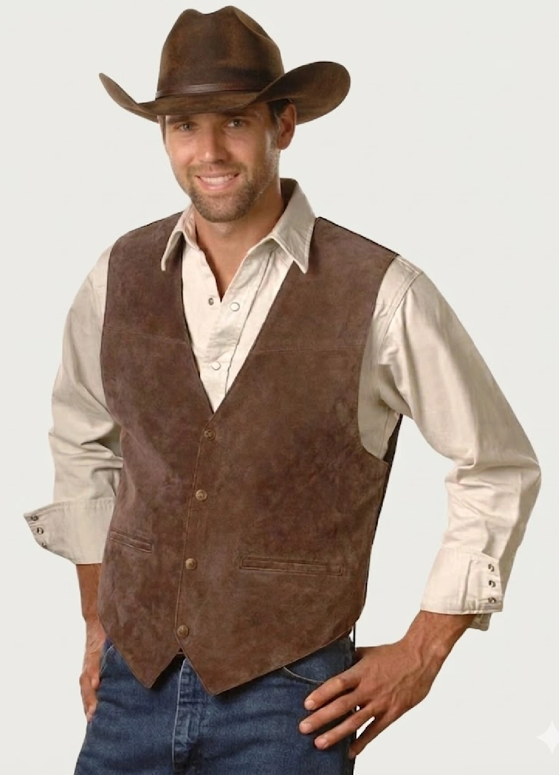 Mens Rustic Espresso Brown Suede Western Vest